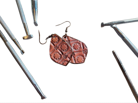 Hand-tooled Flower-pattern Earrings