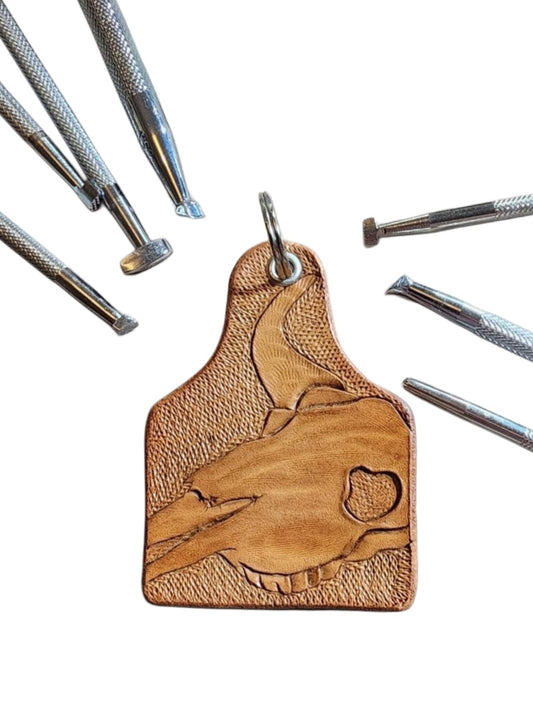 Tooled Longhorn Cowtag Key Ring